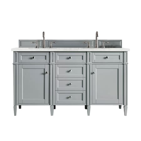 James Martin Vanities Brittany 60in Double Vanity, Urban Gray w/ 3 CM Eternal Jasmine Pearl Quartz Top 650-V60D-UGR-3EJP